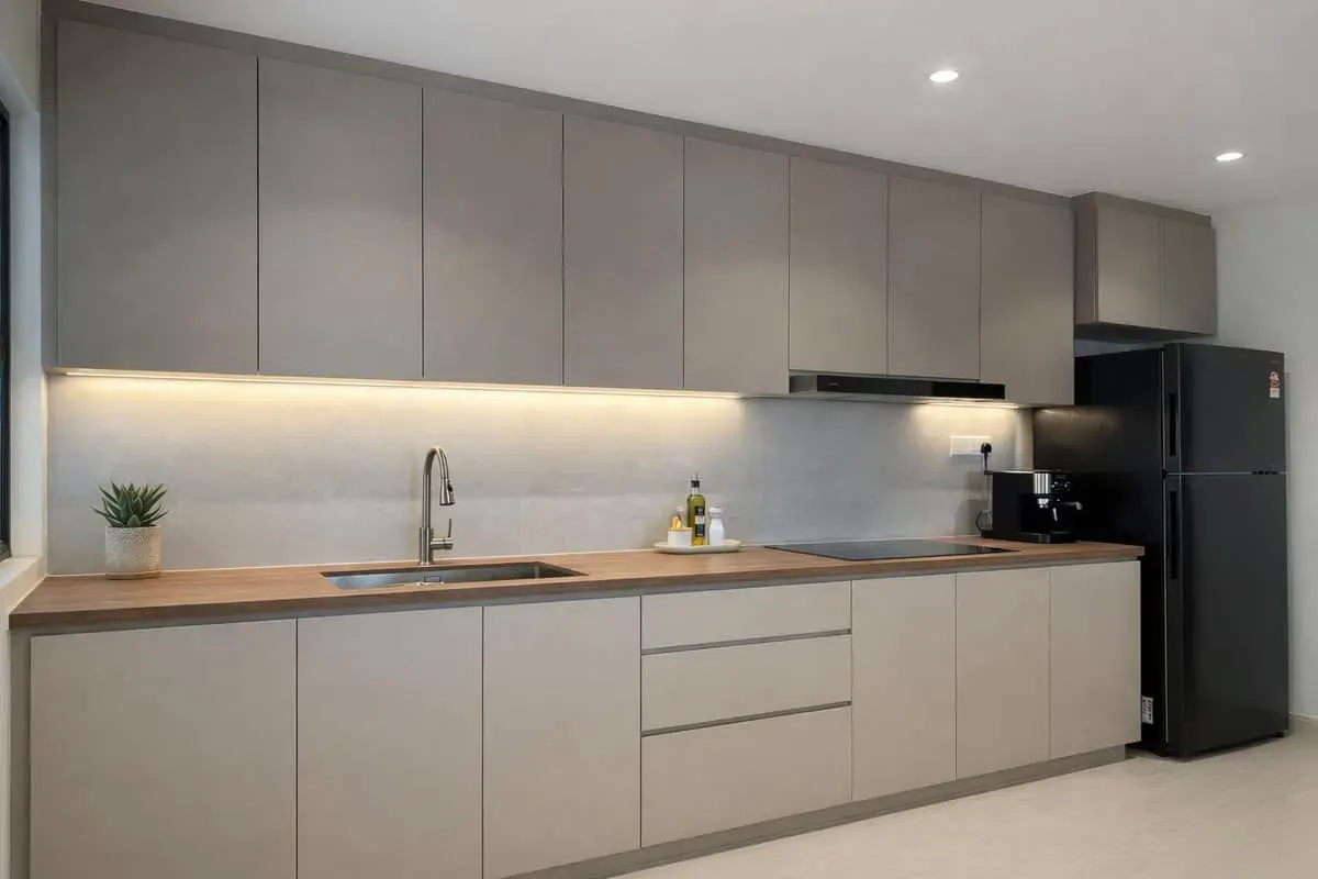 Modern Calm · Green Accent Kitchen — MyReno Penang rental theme