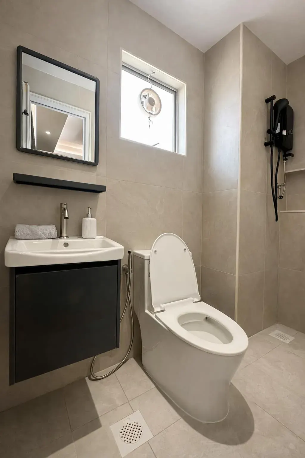 Modern Calm · Green Accent Bathroom — MyReno Penang rental theme