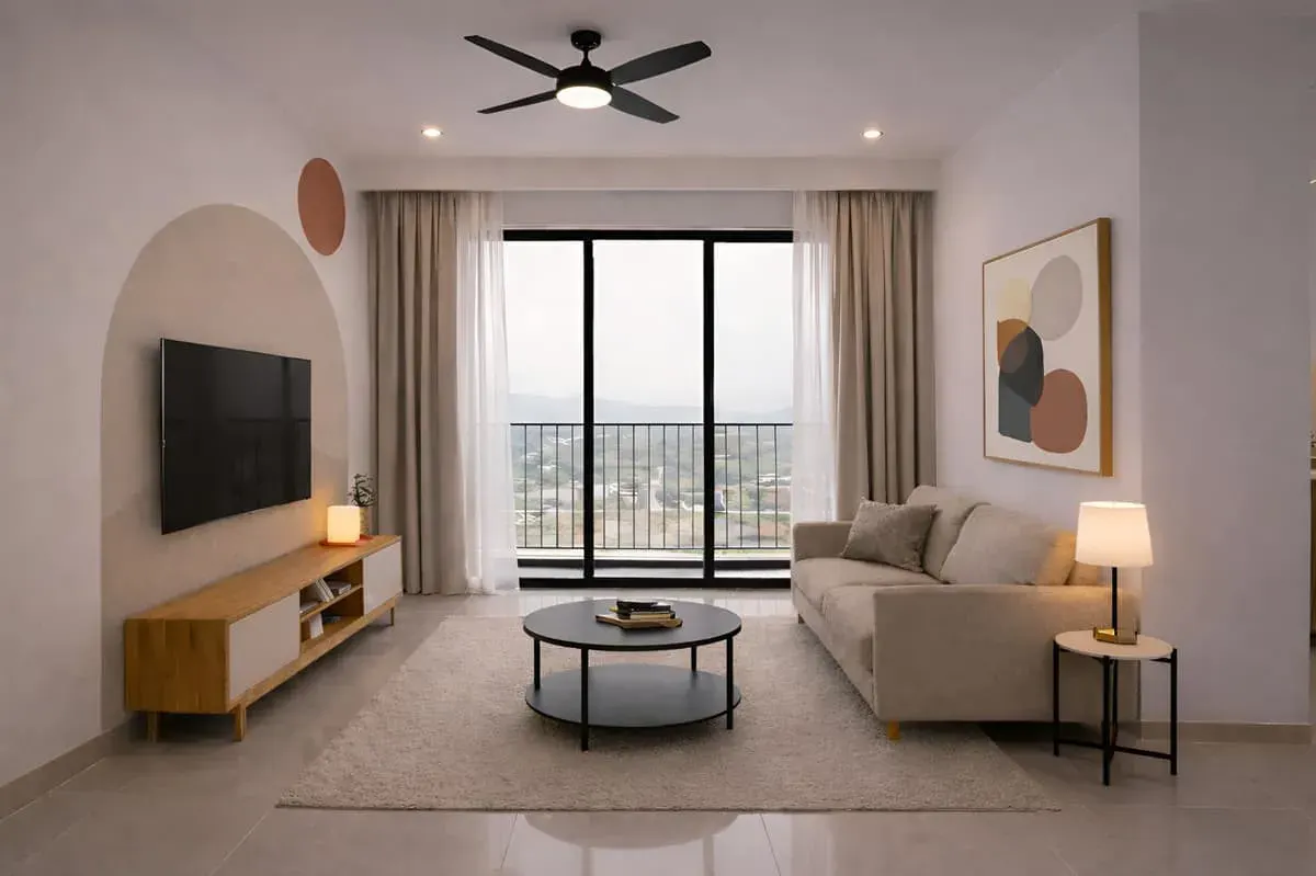 Woodday Calm Japandi Style rental interior design theme by MyReno Penang — applied across Penang